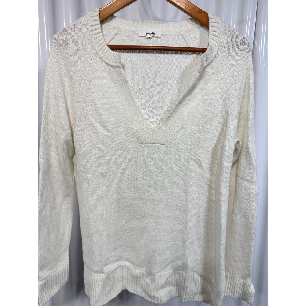 Splendid Open V Neck Preppy Yachting Sweater In Ivory Size Medium